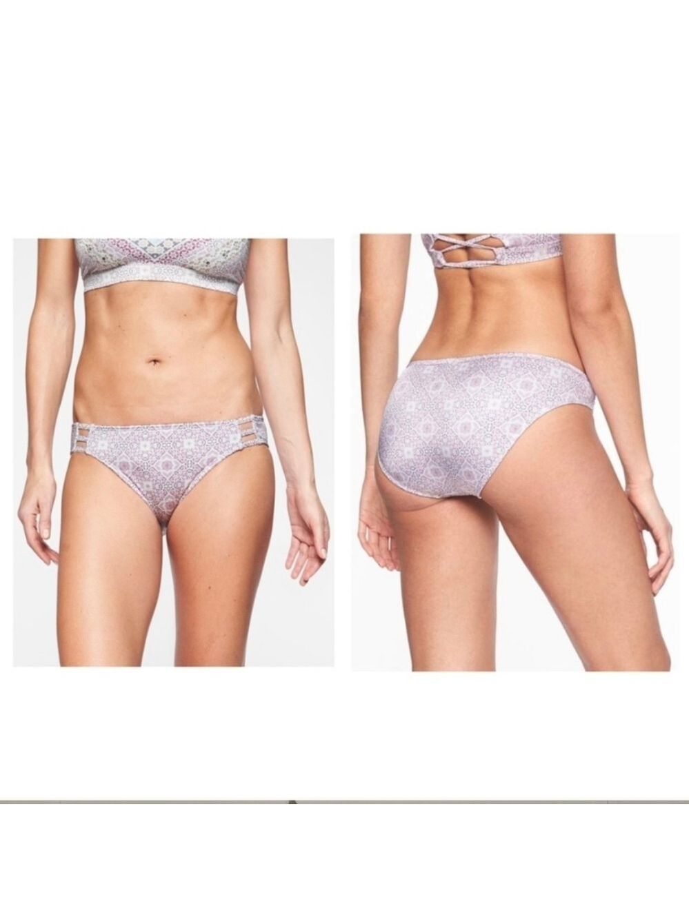 Athleta aqualuxe print ladder front bikini bottom Size Large EUC